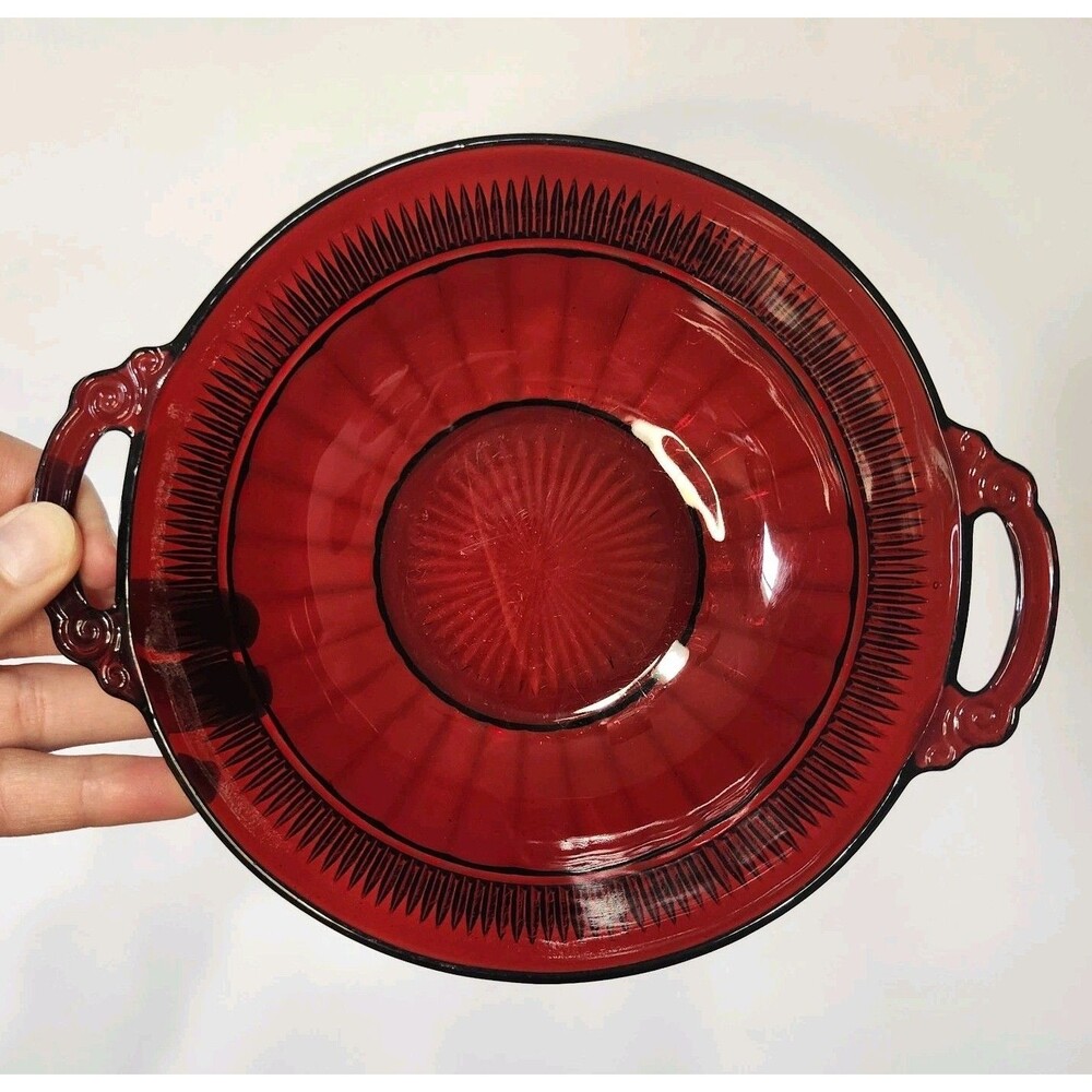 Vintage Coronation Ruby Red 8" Serving Bowl Depression Glass Anchor Hocking